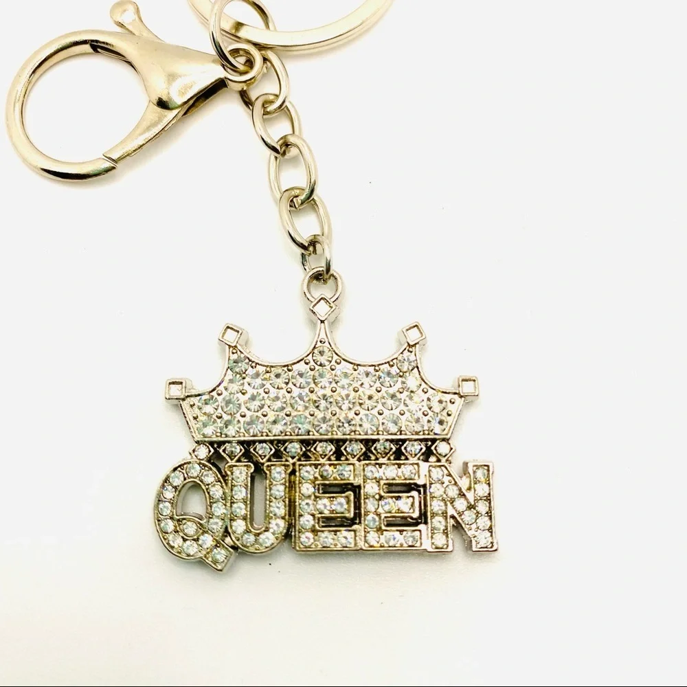 Purse Charm Key Chain Queen Crystals set in Silver tone. SUPER BRILLIANT